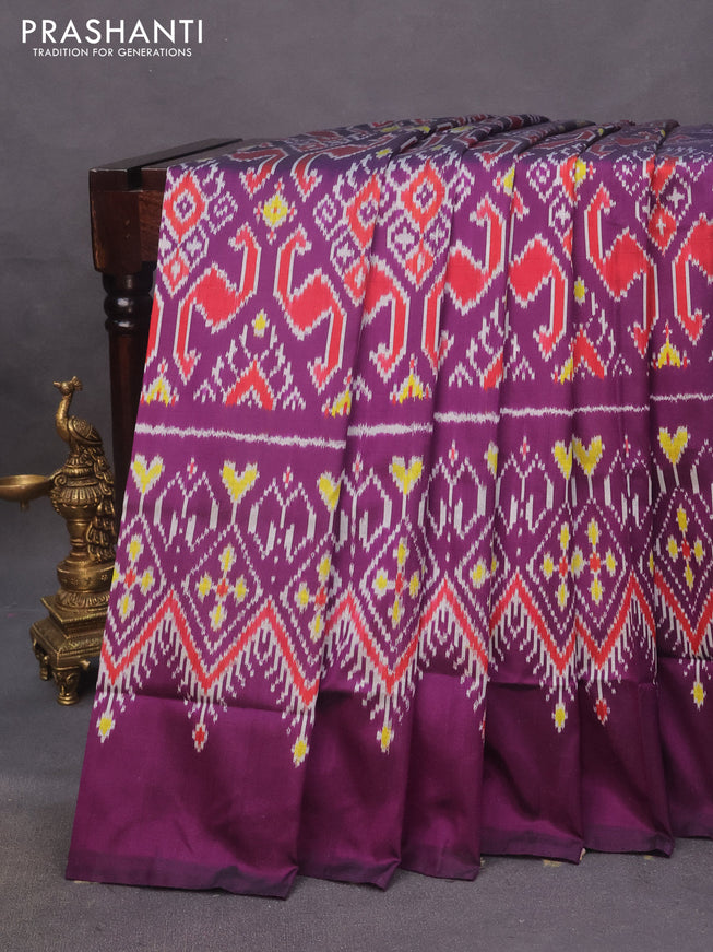 Pochampally silk saree deep purple with allover ikat weaves and simple border