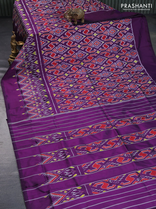 Pochampally silk saree deep purple with allover ikat weaves and simple border