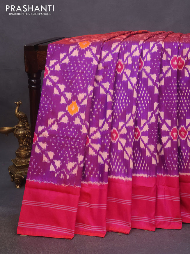 Pochampally silk saree purple and pink with allover ikat weaves and simple border