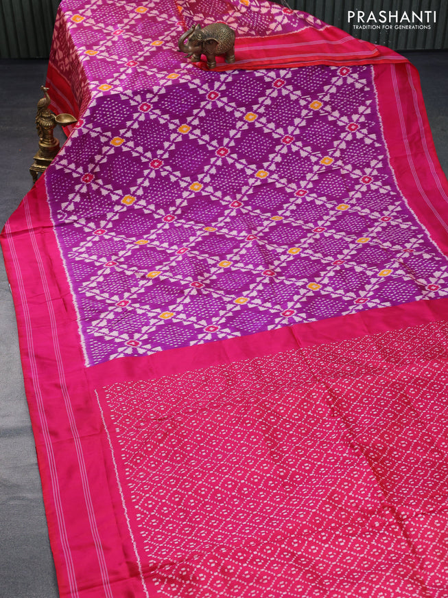 Pochampally silk saree purple and pink with allover ikat weaves and simple border