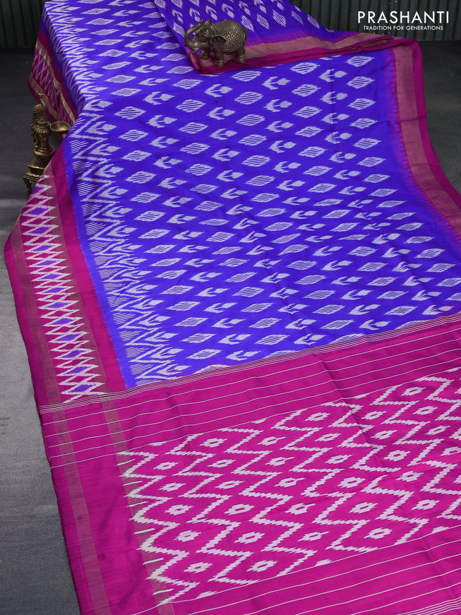 Pochampally silk saree royal blue and pink with allover ikat butta weaves and rettapet zari woven ikat style border