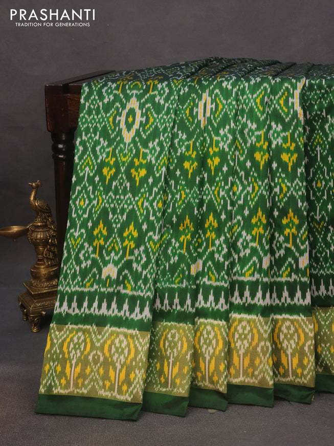 Pochampally silk saree green with allover ikat weaves and ikat woven border