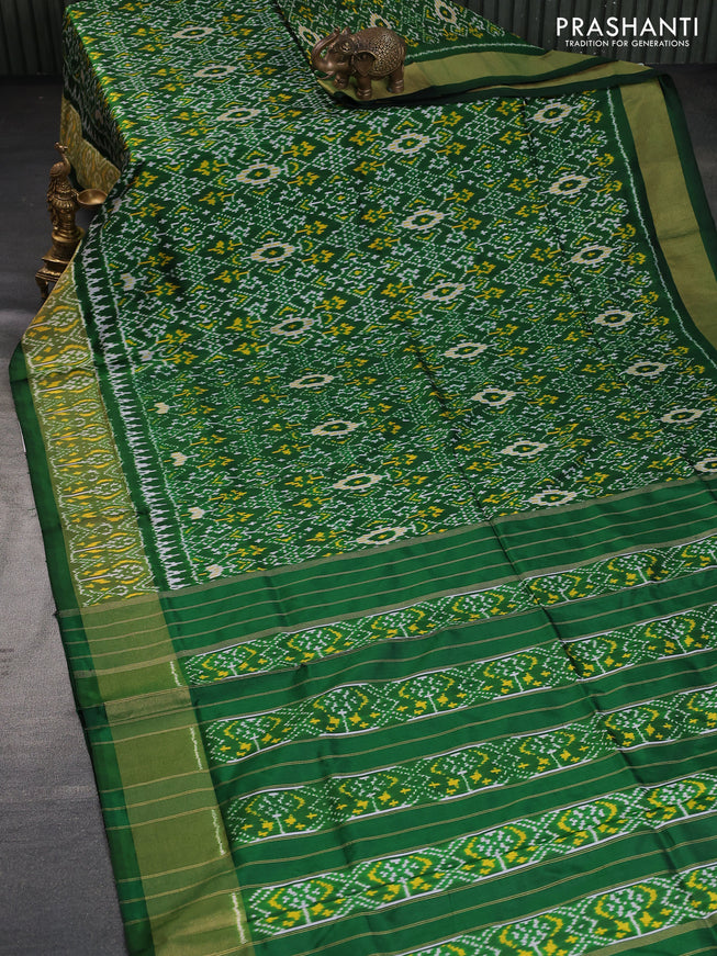 Pochampally silk saree green with allover ikat weaves and ikat woven border