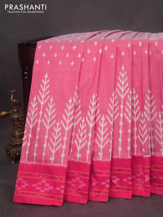 Pochampally silk saree red shade with allover ikat weaves and ikat woven border