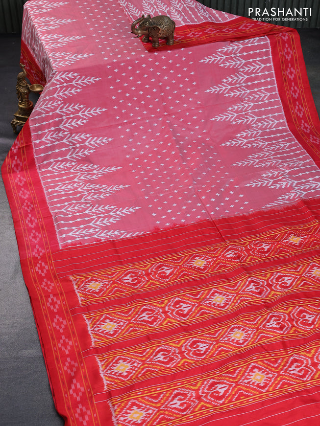 Pochampally silk saree red shade with allover ikat weaves and ikat woven border