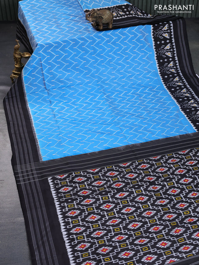 Pochampally silk saree cs blue and black with allover ikat weaves and long ikat woven border