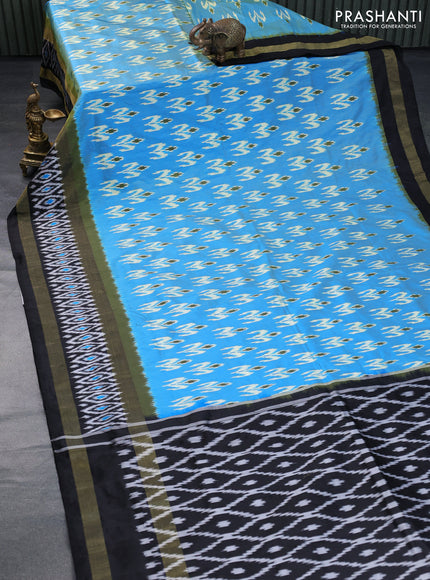 Pochampally silk saree light blue and black with allover ikat butta weaves and rettapet zari woven ikat style border