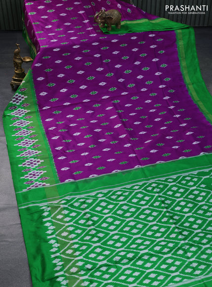 Pochampally silk saree purple and green with allover ikat butta weaves and zari woven ikat style border