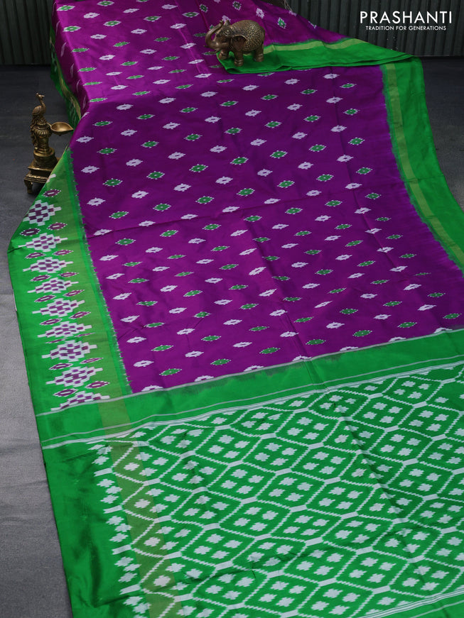 Pochampally silk saree purple and green with allover ikat butta weaves and zari woven ikat style border