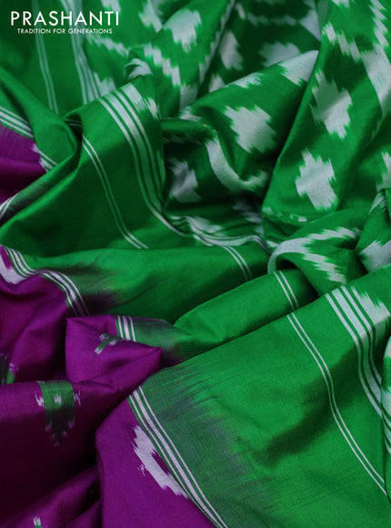 Pochampally silk saree purple and green with allover ikat butta weaves and zari woven ikat style border