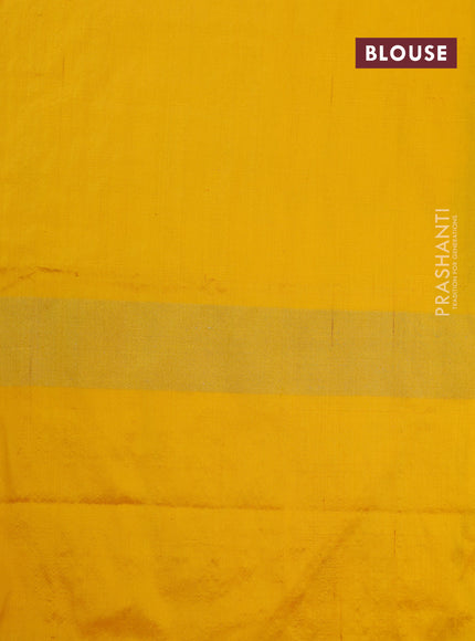 Pochampally silk saree maroon and mango yellow with allover ikat butta weaves and zari woven ikat style border