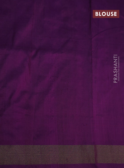 Pochampally silk saree dual shade of cs blue and deep purple with allover ikat butta weaves and long ikat woven zari border