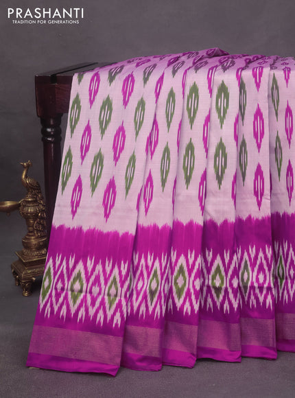 Pochampally silk saree grey and purple with allover ikat butta weaves and zari woven border