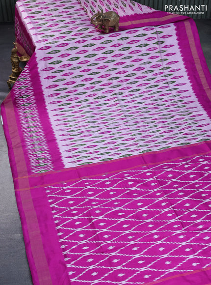 Pochampally silk saree grey and purple with allover ikat butta weaves and zari woven border