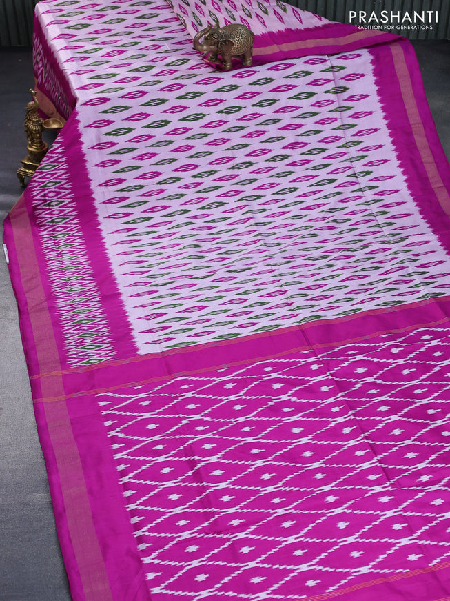 Pochampally silk saree grey and purple with allover ikat butta weaves and zari woven border