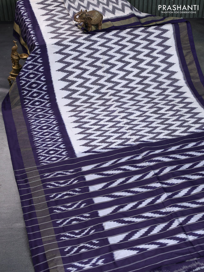 Pochampally silk saree off white and navy blue with allover zig zag weaves and zari woven border