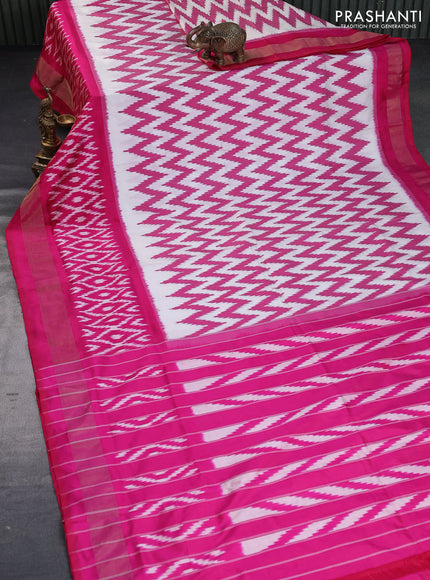 Pochampally silk saree off white and pink with allover zig zag weaves and zari woven border