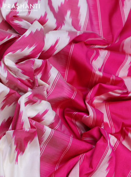 Pochampally silk saree off white and pink with allover zig zag weaves and zari woven border