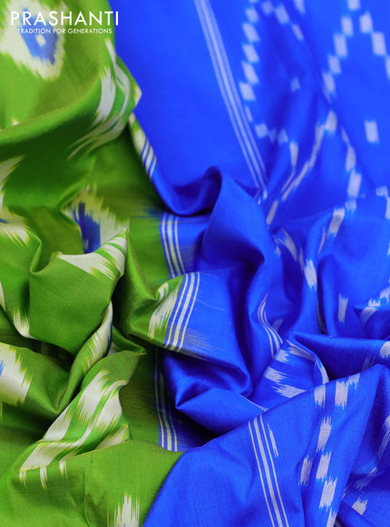 Pochampally silk saree light green and royal blue with allover ikat butta weaves and zari woven border