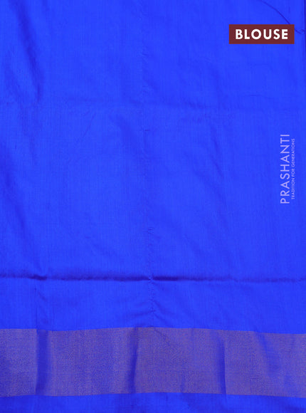 Pochampally silk saree light green and royal blue with allover ikat butta weaves and zari woven border