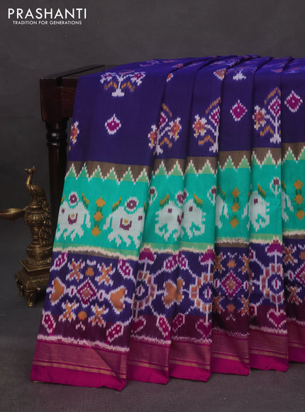 Pochampally silk saree blue and pink with allover ikat butta weaves and ikat woven zari border