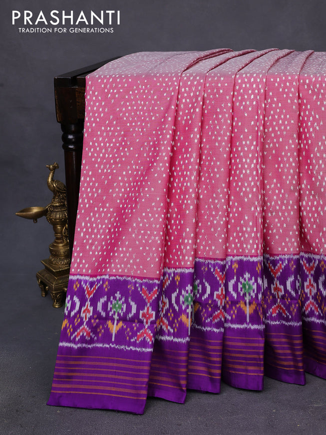 Pochampally silk saree magenta pink and violet with allover ikat weaves and long ikat woven border