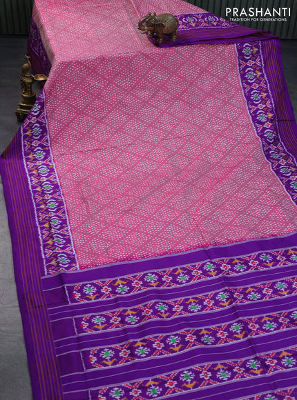 Pochampally silk saree magenta pink and violet with allover ikat weaves and long ikat woven border