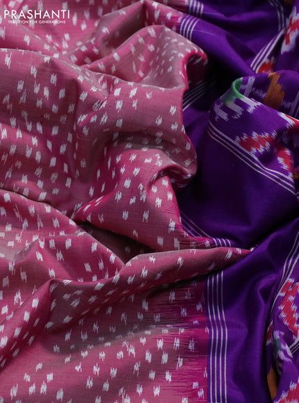 Pochampally silk saree magenta pink and violet with allover ikat weaves and long ikat woven border