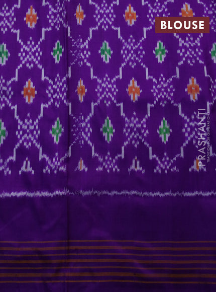 Pochampally silk saree teal green shade and violet with allover ikat weaves and long ikat woven border