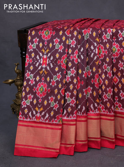 Pochampally silk saree deep maroon and red with allover ikat weaves and zari woven border