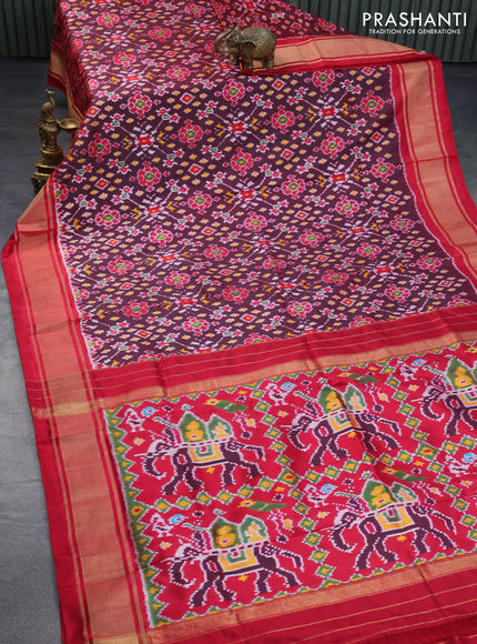 Pochampally silk saree deep maroon and red with allover ikat weaves and zari woven border