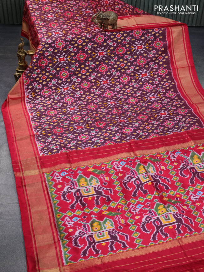 Pochampally silk saree deep maroon and red with allover ikat weaves and zari woven border