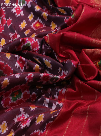 Pochampally silk saree deep maroon and red with allover ikat weaves and zari woven border