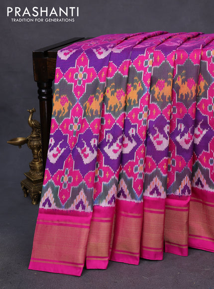 Pochampally silk saree multi colour and pink with allover ikat weaves and zari woven border