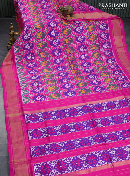 Pochampally silk saree multi colour and pink with allover ikat weaves and zari woven border