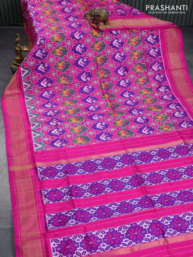 Pochampally silk saree multi colour and pink with allover ikat weaves and zari woven border