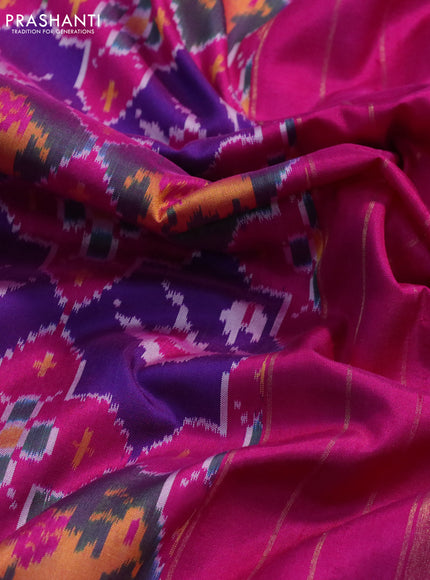 Pochampally silk saree multi colour and pink with allover ikat weaves and zari woven border