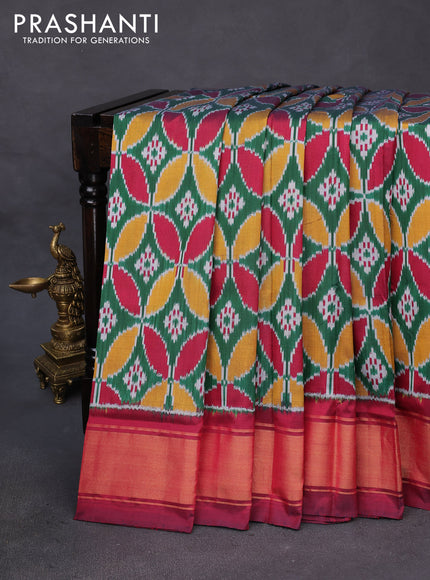 Pochampally silk saree dark green and maroon with allover ikat weaves and zari woven border