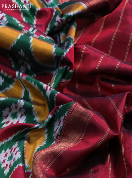 Pochampally silk saree dark green and maroon with allover ikat weaves and zari woven border