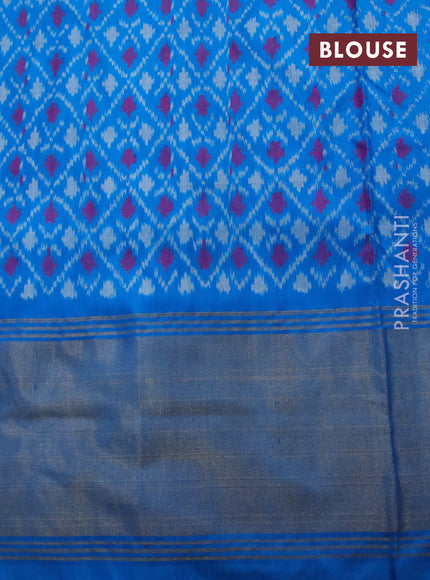 Pochampally silk saree dark green and cs blue with allover ikat weaves and long ikat woven zari border