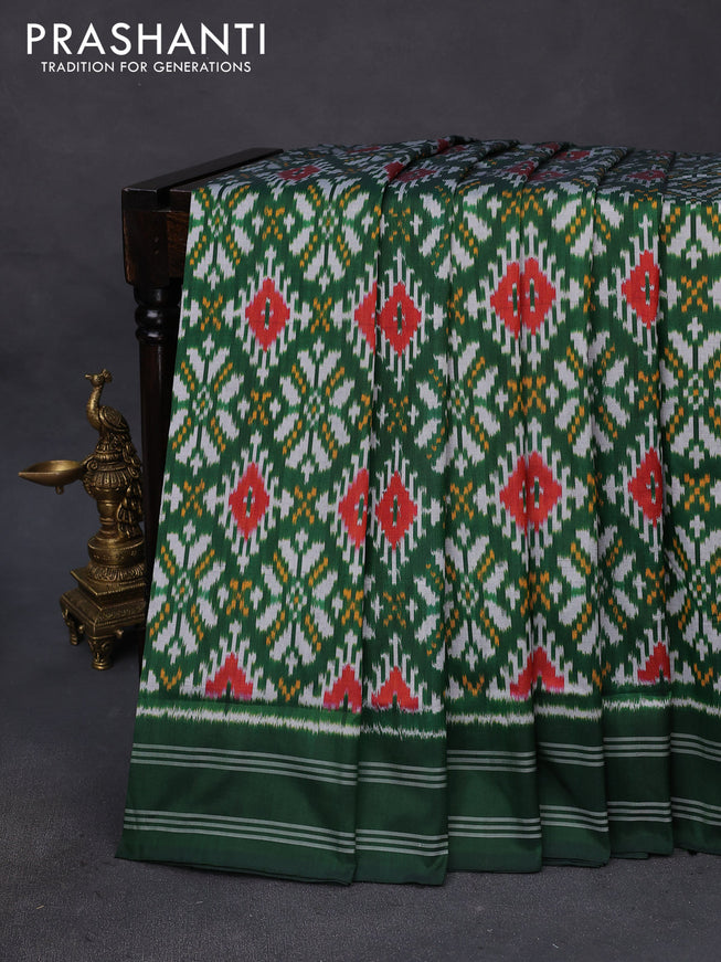 Pochampally silk saree dark green with allover ikat weaves and simple rettapet border