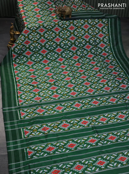 Pochampally silk saree dark green with allover ikat weaves and simple rettapet border