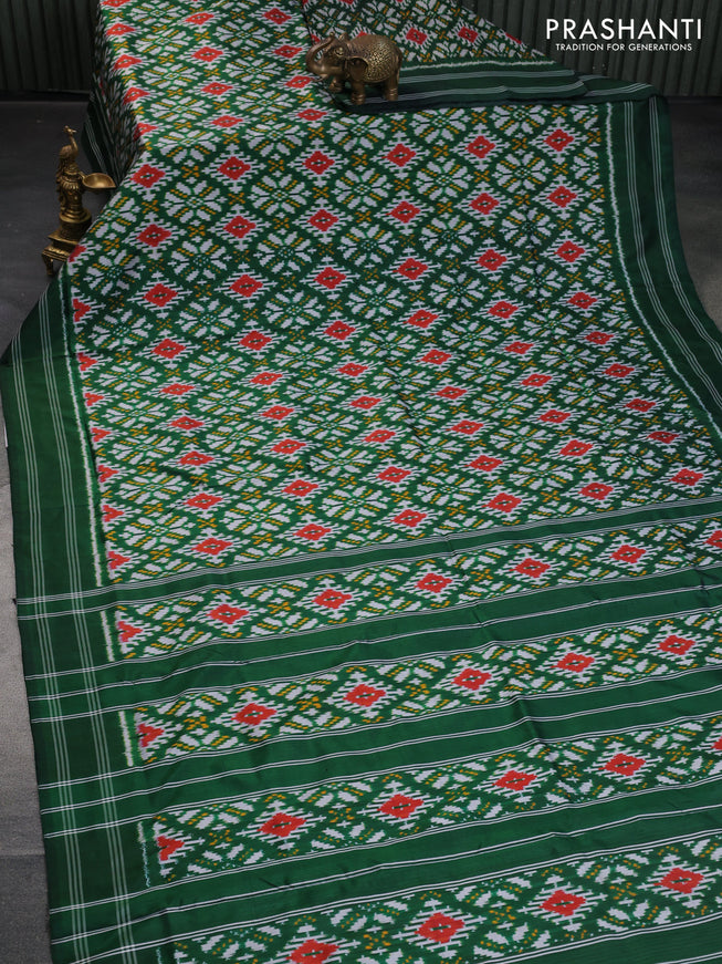 Pochampally silk saree dark green with allover ikat weaves and simple rettapet border