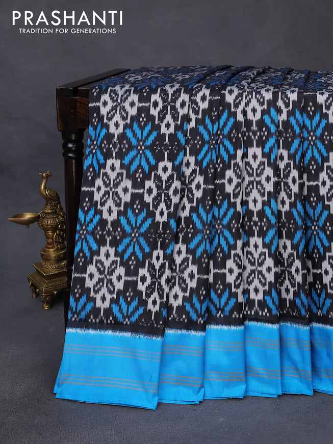 Pochampally silk saree black and cs blue with allover ikat weaves and simple rettapet border