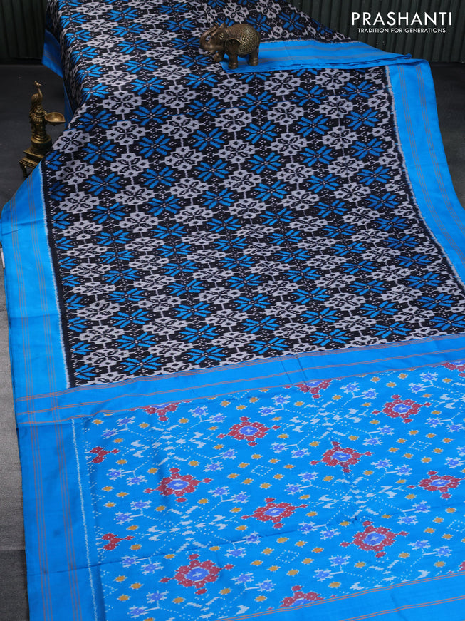 Pochampally silk saree black and cs blue with allover ikat weaves and simple rettapet border