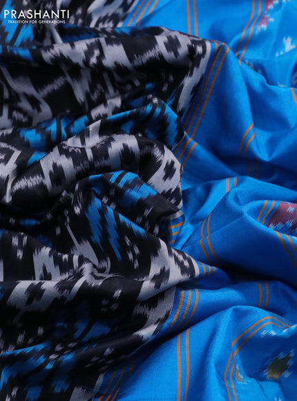 Pochampally silk saree black and cs blue with allover ikat weaves and simple rettapet border