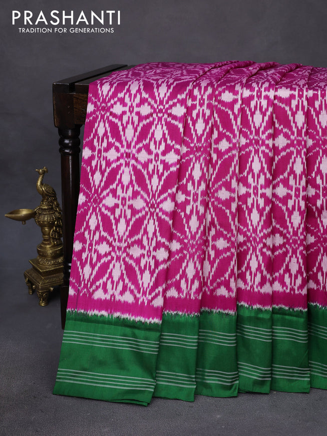 Pochampally silk saree magenta pink and green with allover ikat weaves and simple rettapet border