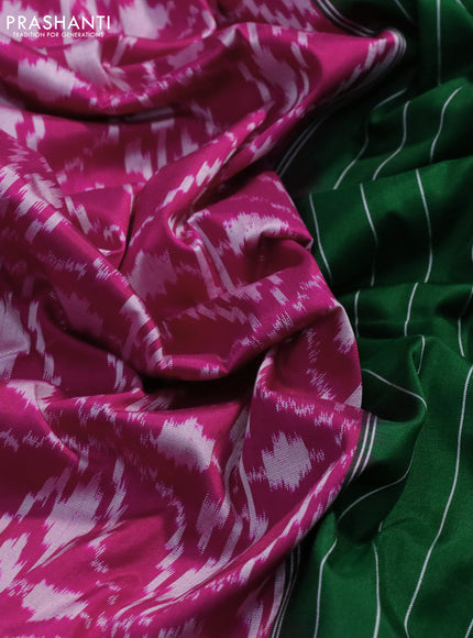 Pochampally silk saree magenta pink and green with allover ikat weaves and simple rettapet border