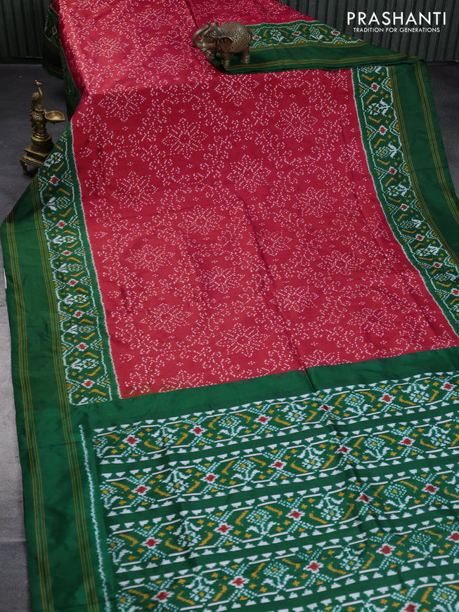 Pochampally silk saree red and green with allover ikat weaves and ikat woven rettapet border