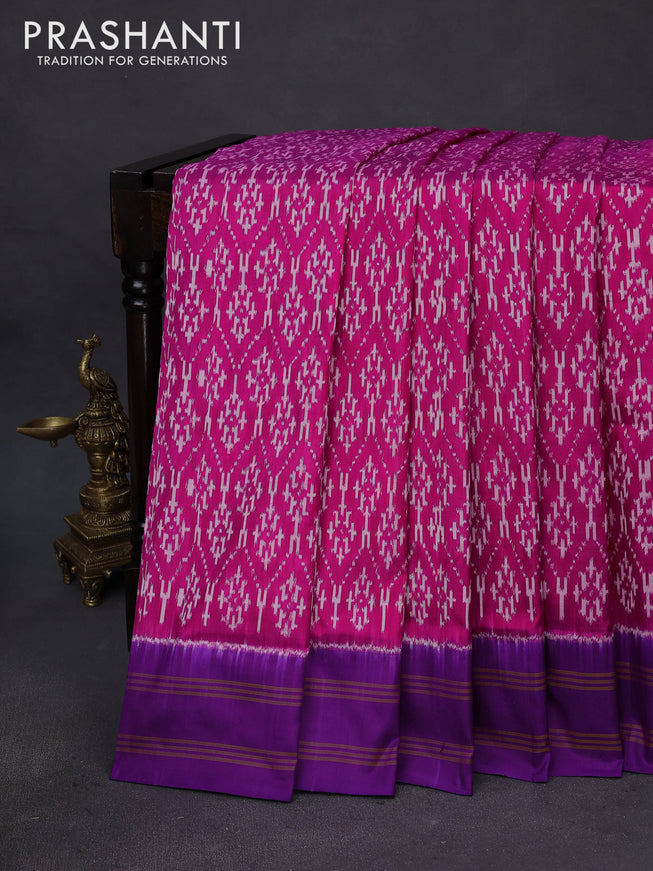 Pochampally silk saree pink and purple with allover ikat weaves and simple rettapet border